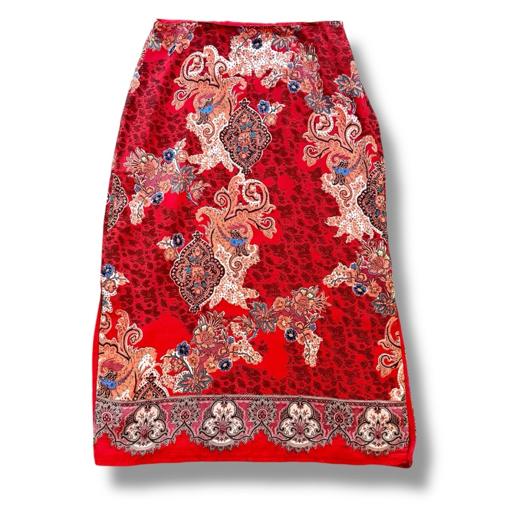 Vintage Carol Anderson Collection Red Beaded Boho Midi Skirt